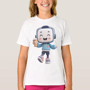 Maskot som dricker kaffe - söt Robot med kaffe T Shirt