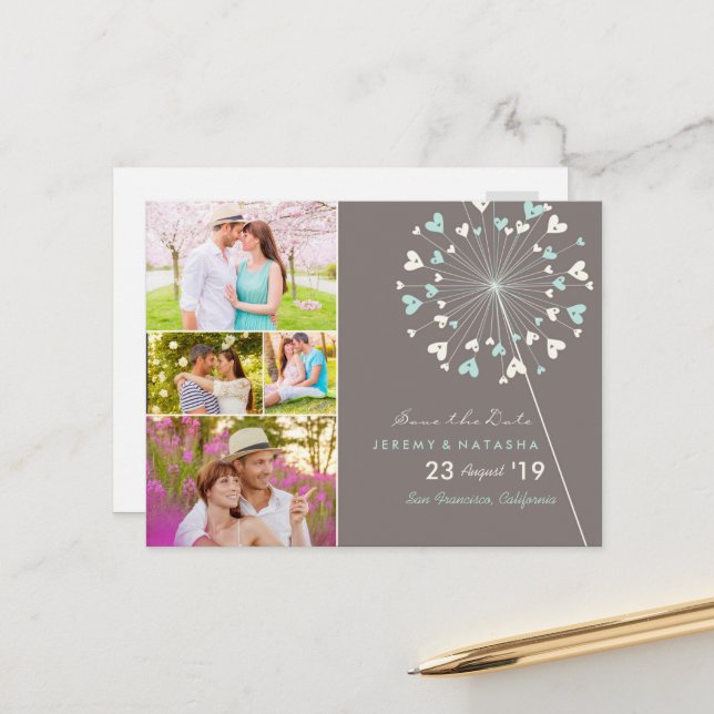 Maskrosar Kära Hjärtan 4 Multi Foto Spara Datum Meddelande Vykort (Fram/Back In Situ)