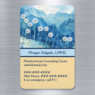 Maskrosor och bergsnaturvy lugn rådgivare magnet