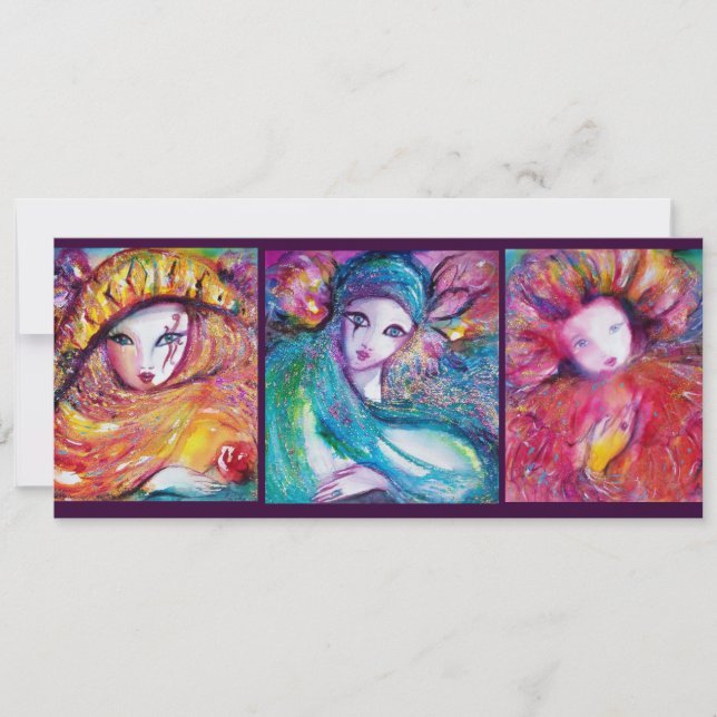 MASKS IN RED BLUE GULT Venetian MasqueraParty Inbjudningar (Framsida)