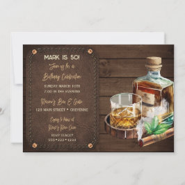 Maskulin Bourbon Whisky Cigarrer Trä Läder Inbjudningar