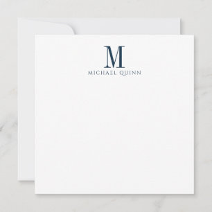 Maskulin marinblå monogram anteckningskort