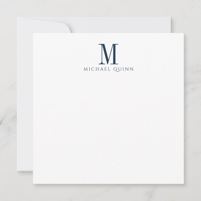 Maskulin marinblå monogram anteckningskort (Framsida)