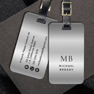 Maskulin Monogram Silvergrå Borstad Falsk Metall Bagagebricka