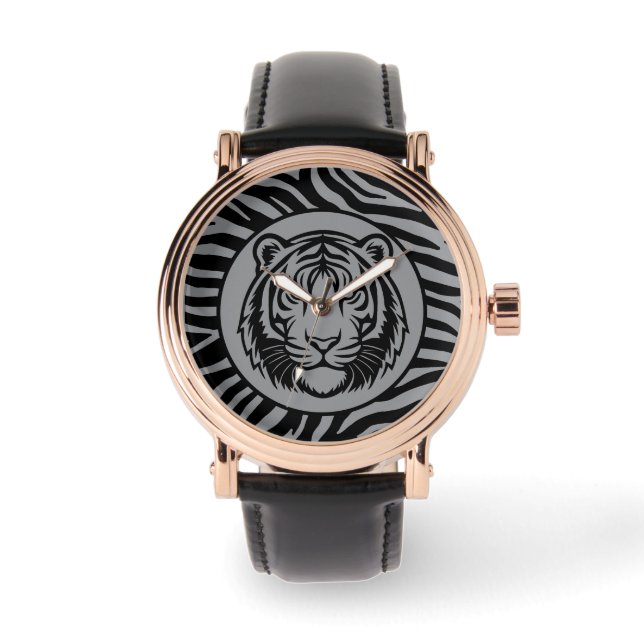Maskulin, svart grå tiger ansikte , modern  ur armbandsur (Framsida)