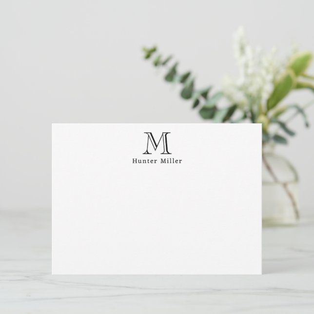 Maskulin svart initialmonogram och namn platt anteckningskort (Stående Fram)