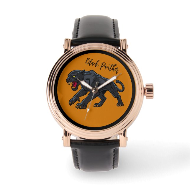 Maskulin, Svart panter, Orange bakgrund  Armbandsur (Framsida)