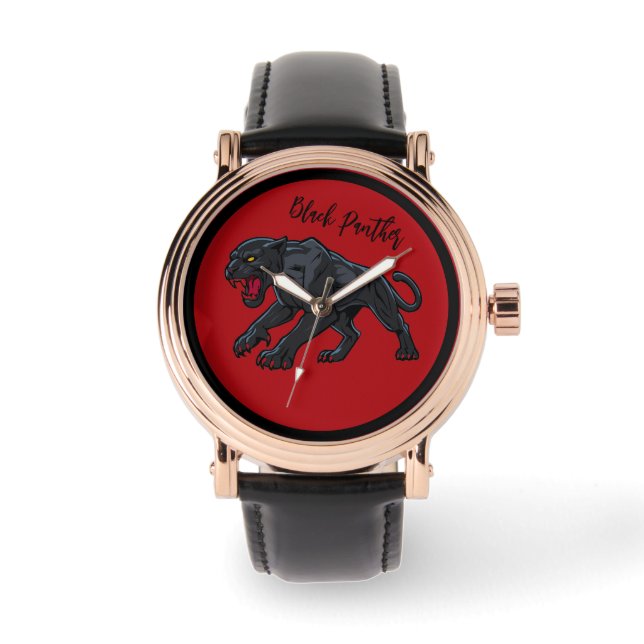 Maskulin, Svart panter, röd bakgrund  Armbandsur (Framsida)