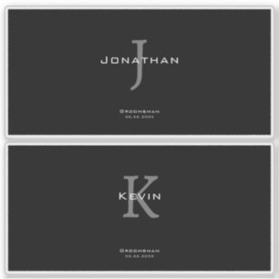 Maskulin svart-vit initial + namnmonogram klistermärken