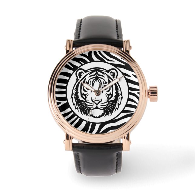 Maskulin, svart vit tigeransikte, modern ur armbandsur (Framsida)