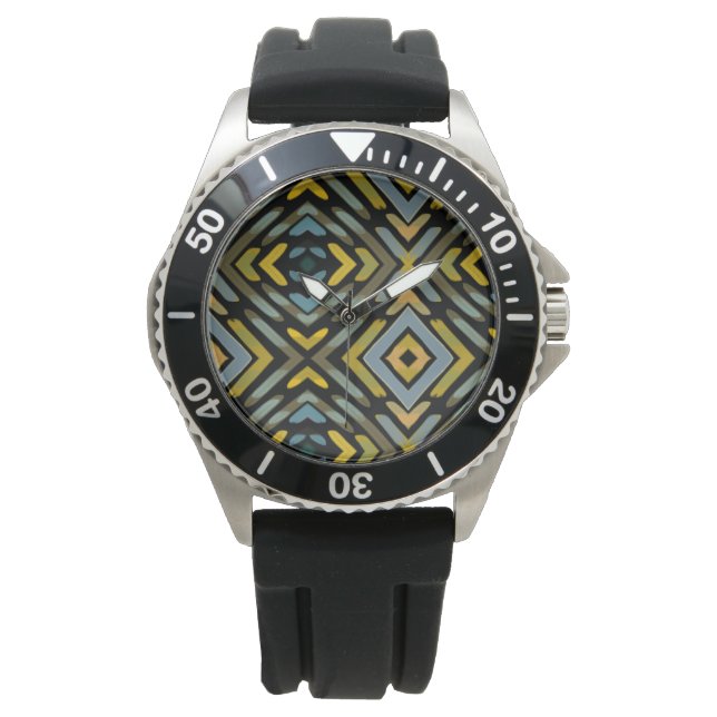 Maskulina Geometriska Blå Guld Svart Armbandsur (Framsida)