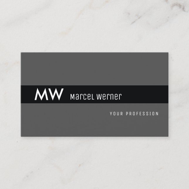 maskulinsvart rand monogrammat på mörk grått visitkort (Framsida)