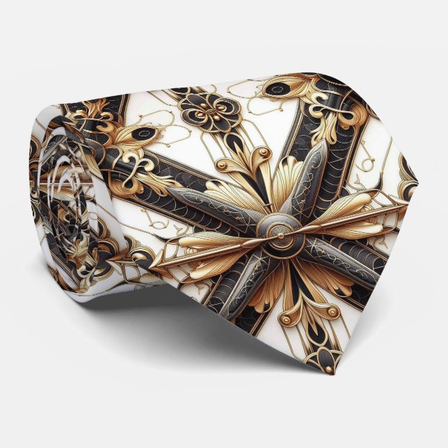 Maskulint svart och guld flygplansjet slips (Rullad)