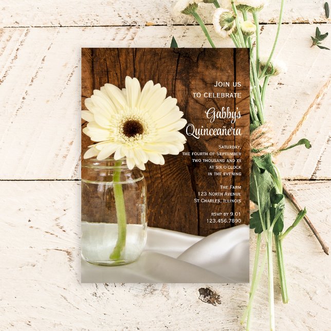 Mason Burk and White Daisy Quinceañera-inbjudan Inbjudningar (Skapare uppladdad)
