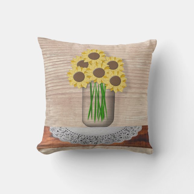 Mason Burk av solblommor Pillow Kudde (Framsida)