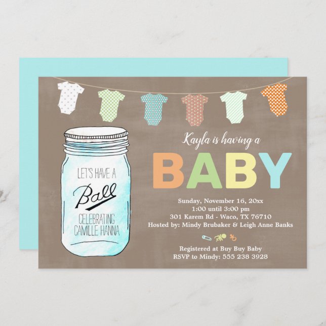 Mason Burk Baby Shower-inbjudningar Inbjudningar (Fram/baksida)