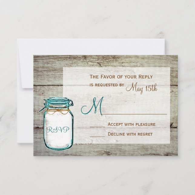 Mason Burk Barn Wood Rustic Bröllop OSA Card (Framsida)