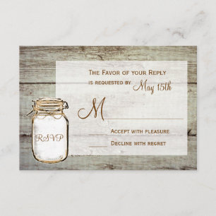 Mason Burk Barn Wood Rustic Bröllop OSA Card Kort