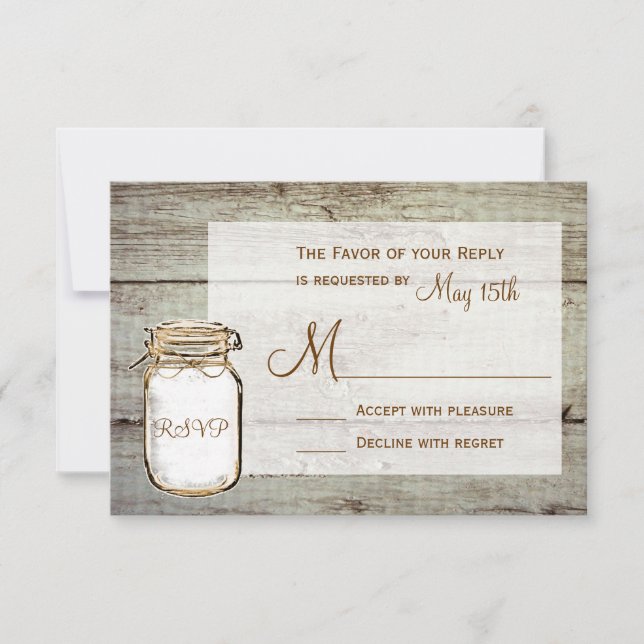 Mason Burk Barn Wood Rustic Bröllop OSA Card Kort (Framsida)
