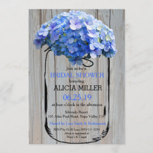 Mason Burk Barnwood Blue Hydrangeas Möhippa Inbjudningar