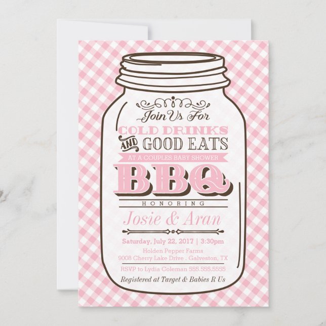 Mason Burk BBQ-inbjudan, Par Baby Shower Girl Inbjudningar (Framsida)
