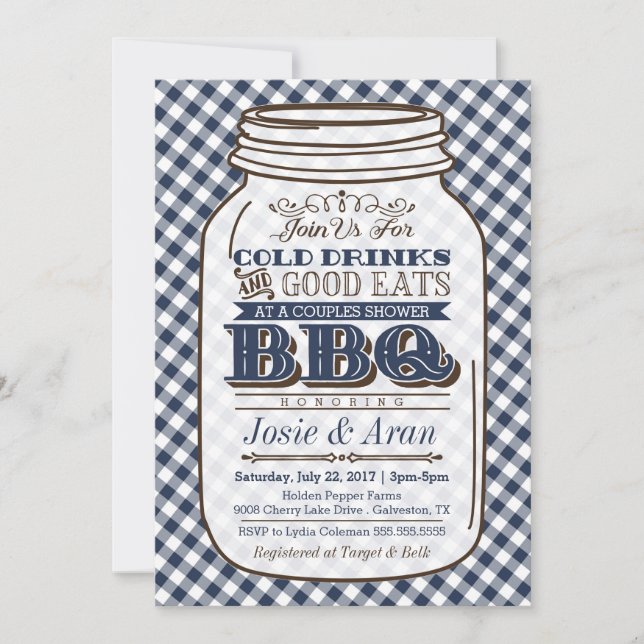 Mason Burk BBQ-inbjudan, Par Shower Navy Blue Inbjudningar (Framsida)
