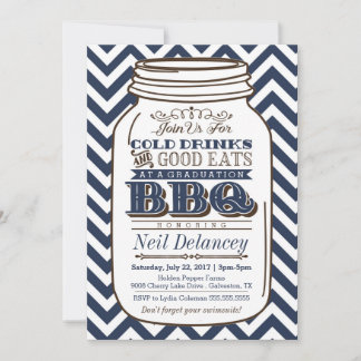 Mason Burk BBQ Studenten bjudande, Chevron Navy Inbjudningar