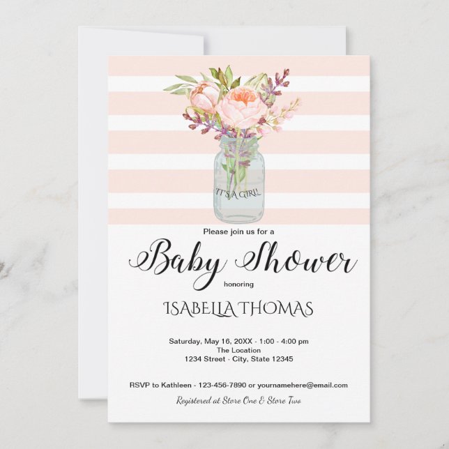 Mason Burk Blommigt Bouquet Blue Rand Baby Shower Inbjudningar (Framsida)