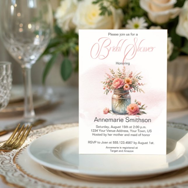 Mason Burk Blommigt Bouquet Möhippa Inbjudningar (Skapare uppladdad)