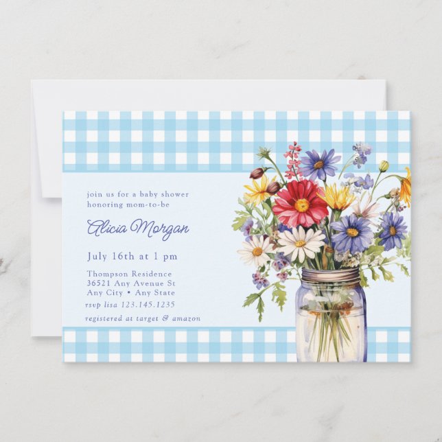 Mason Burk Blommigt | Rustic Baby Shower Inbjudningar (Framsida)