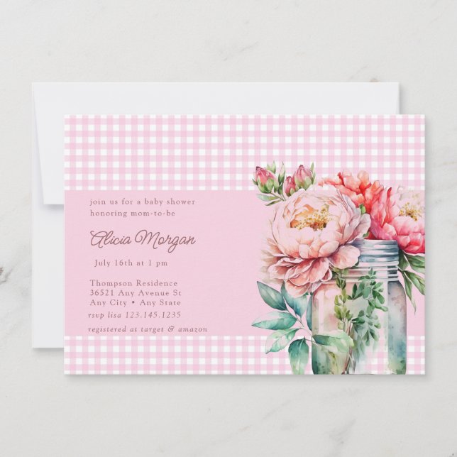 Mason Burk Blommigt | Rustic Baby Shower Inbjudningar (Framsida)