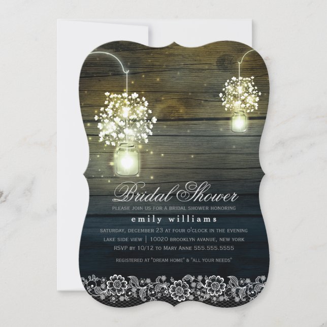 Mason Burk blommigt rustic inbjudningskort för möh (Framsida)