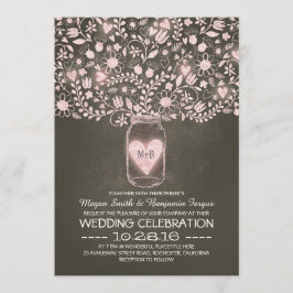 Mason burk blommor rosa rustik bröllopsinbjudan inbjudningar