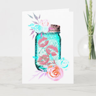 Mason burk blomsterfjäril kysser söt rosa läppar kort