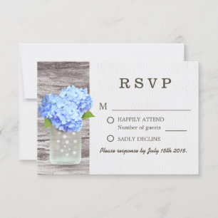Mason Burk Blue Hydrangea Barn Wood Bröllop OSA Kort