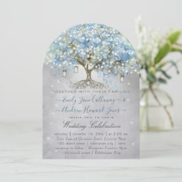 Mason Burk Blue Silver Heart Löv Träd Fairy Ljus Inbjudningar