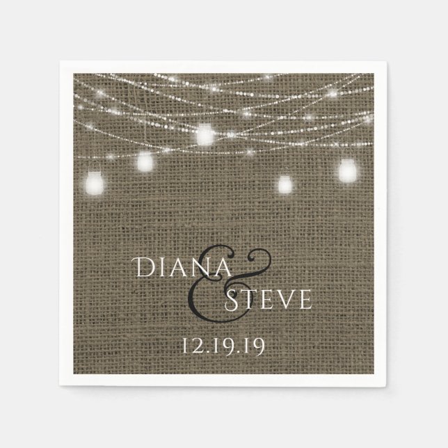 Mason Burk Bröllop Rustic Land Burlap Pappersservett (Framsidan)