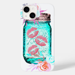 Mason burk butterfly kyss blommigt rosa teal grått