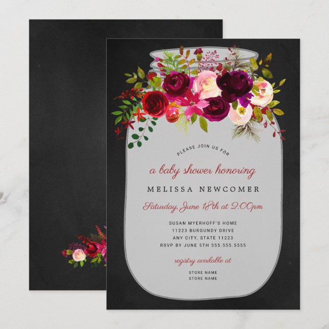 Mason burk chalkboard babyduschinbjudningar inbjudningar (Fram/baksida)