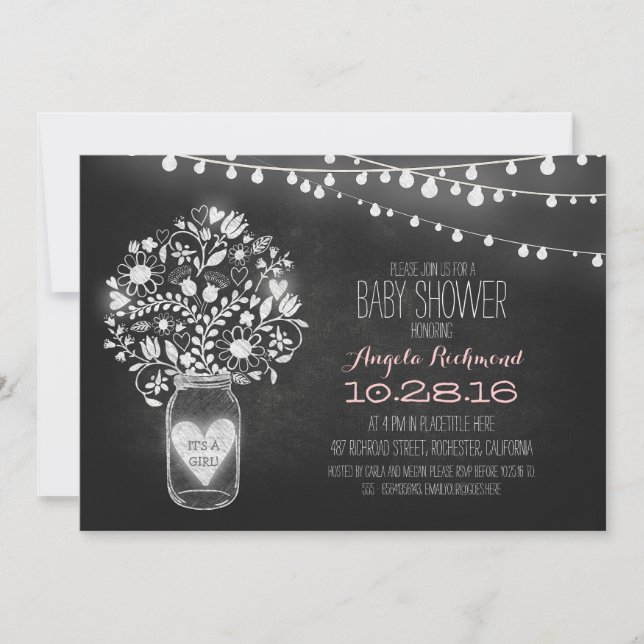 Mason burk chalkboard & ljus Baby Shower inbjudan (Framsida)
