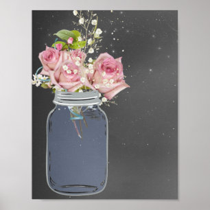Mason Burk Chalkboard, Rosa ros, Anpassningsbar Poster