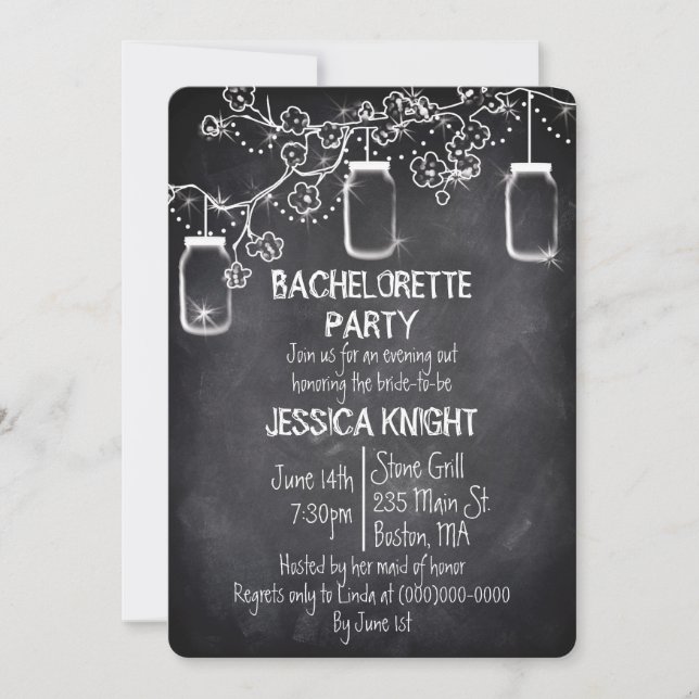 Mason Burk Chalkboard Rustic Bachelorette Party In Inbjudningar (Framsida)