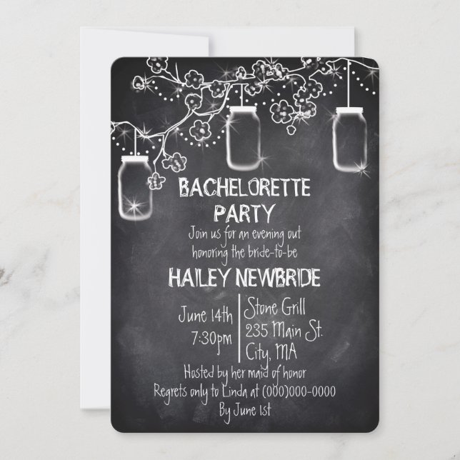 Mason Burk Chalkboard Rustic Bachelorette Party Inbjudningar (Framsida)