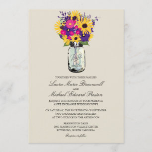 Mason Burk Daisy och solblommor Bröllop Inbjudningar