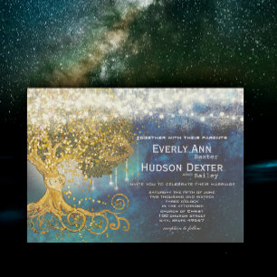 Mason Burk Fairytale Blue Opulence & Guld Bröllop Inbjudningar
