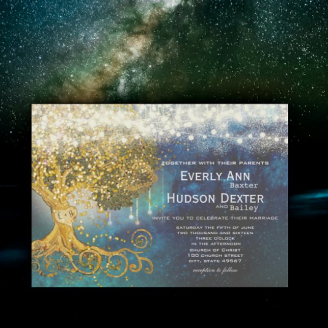 Mason Burk Fairytale Blue Opulence & Guld Bröllop Inbjudningar (Skapare uppladdad)