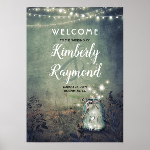 Mason Burk Fireflies Rustic Bröllop Välkomsttecken Poster