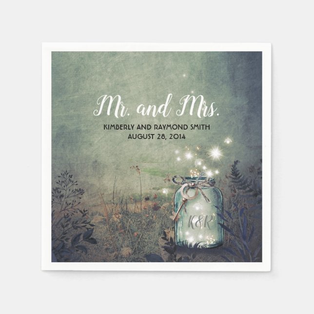 Mason Burk Firefly Ljus Rustic Bröllop Pappersservett (Framsidan)