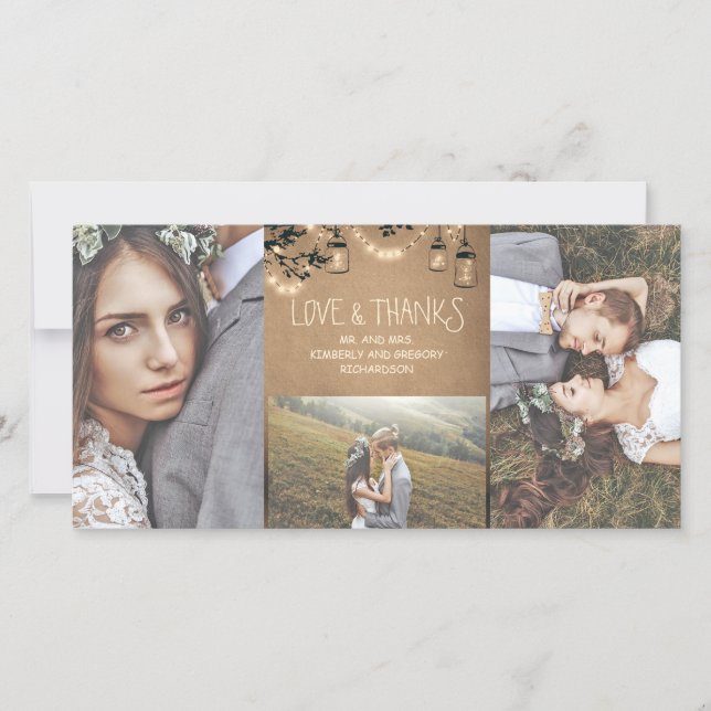 Mason Burk Firefly Ljus Rustic Bröllop Tack Kort (Framsida)