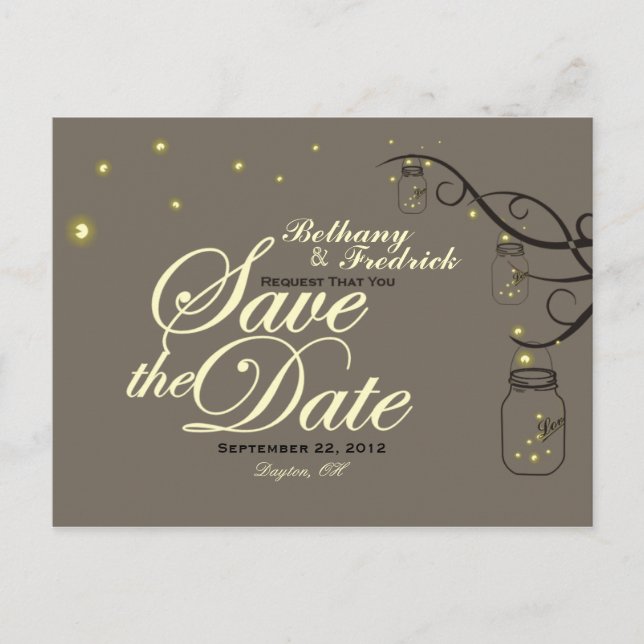 Mason Burk & Firefly Save the Date Postcard Latte Meddelande Vykort (Framsida)